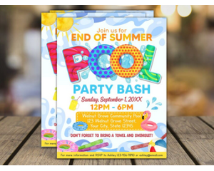 Editable End of Summer School Pool Party Invitation Template
